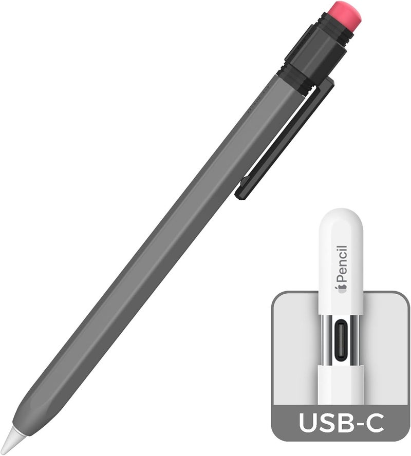 TRONWIN Apple Pencil USB C Case,Silicone Sleeve Protective Cover Perfect Grip Skin Classic Design with Sturdy Clip Compatible with Apple Pencil USB-c for ipad pro (Deep Grey) - Image 1